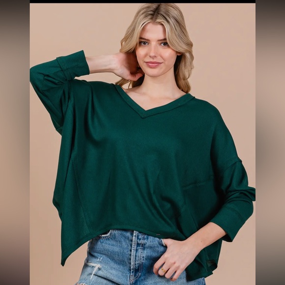 Knit Thermal V-neck Reverse st Oversized Casual top - Picture 1 of 5